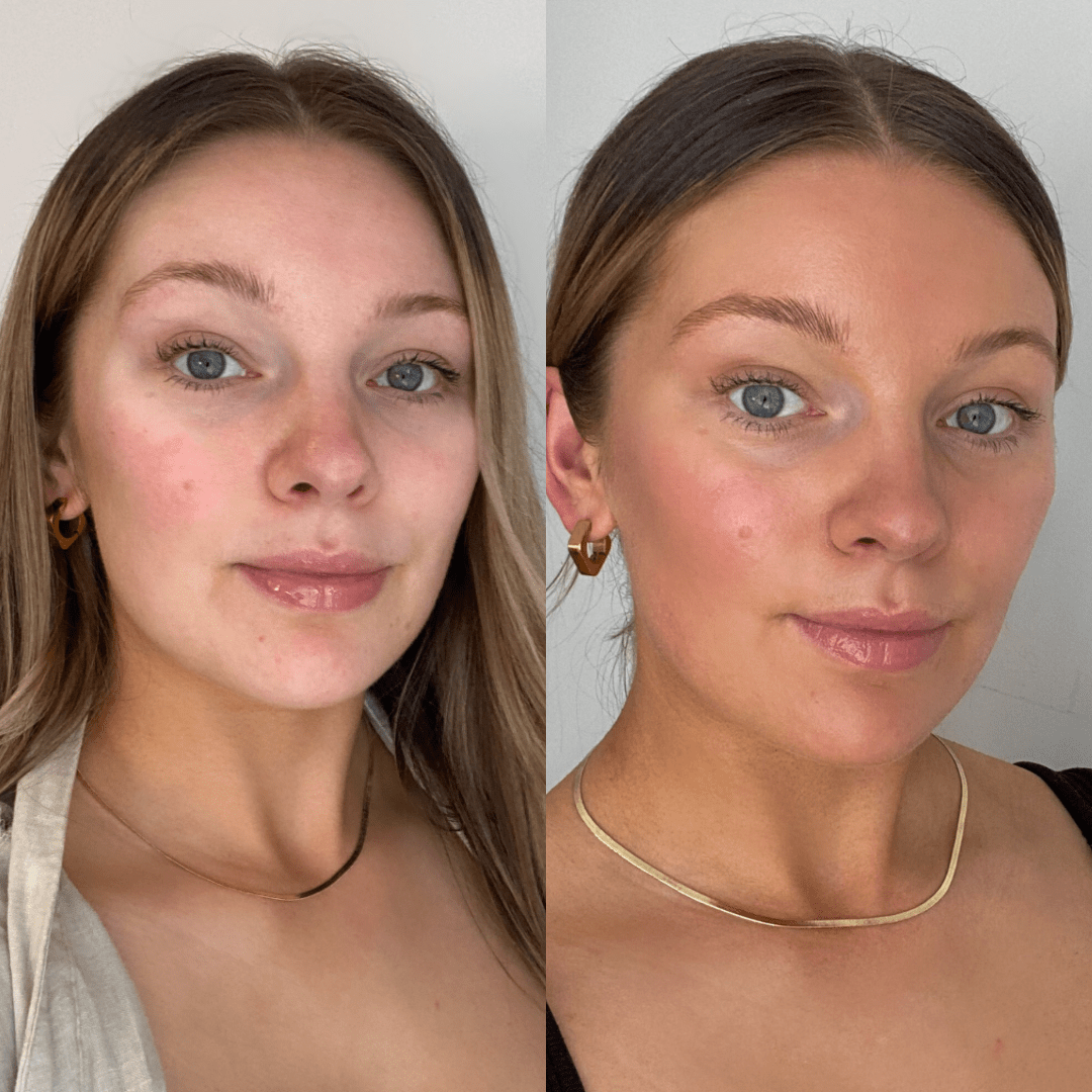 Face Tan Water - Eco Tan sunless tan before and after on face neck decolletage