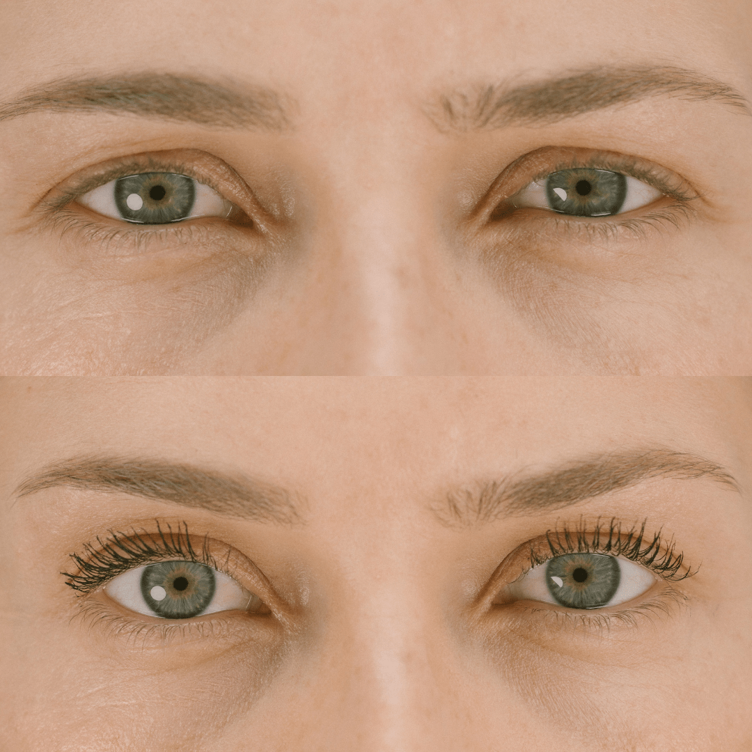 Mitzi mascara before after results on eyelashes